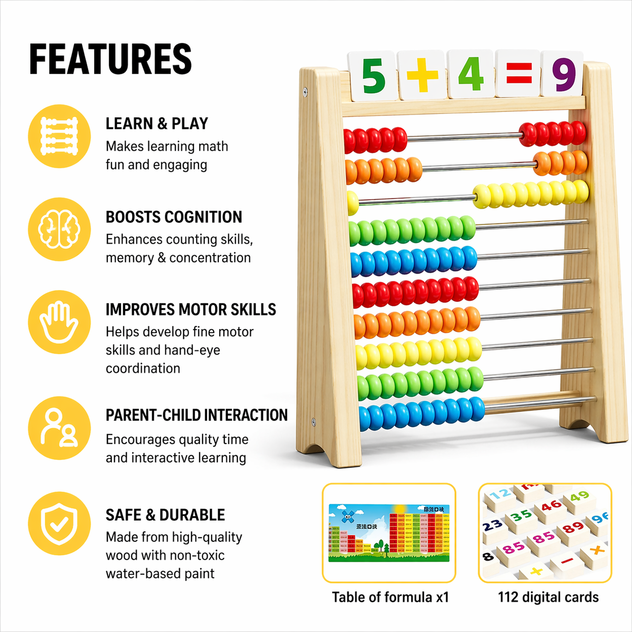 Educational Wooden Abacus Counting Frame for Kids Maths Skills Development