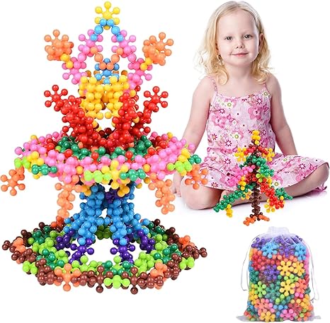 Montessori Snowflake Building Blocks – Creative Interlocking Construction Toy with Storage Box