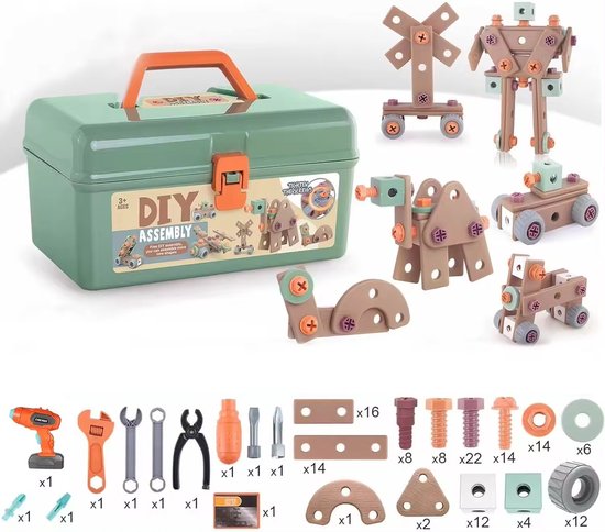 Kids Construction Tool Kit – 100+ Piece Building Set with Tool Case & Electric Screwdriver