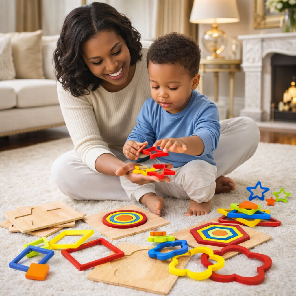 Shapes-Themed Wooden Stacker for Cognitive Skills & Creative Play
