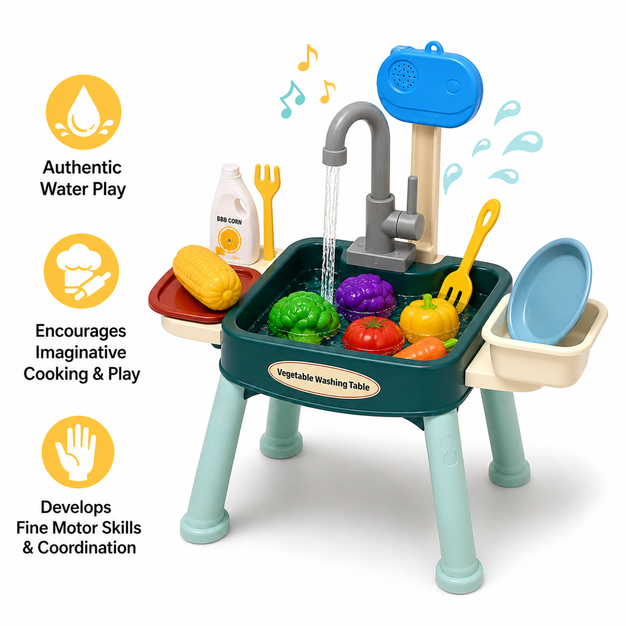 Children’s Water Play Kitchen Set with Realistic Tap and Cooking Play