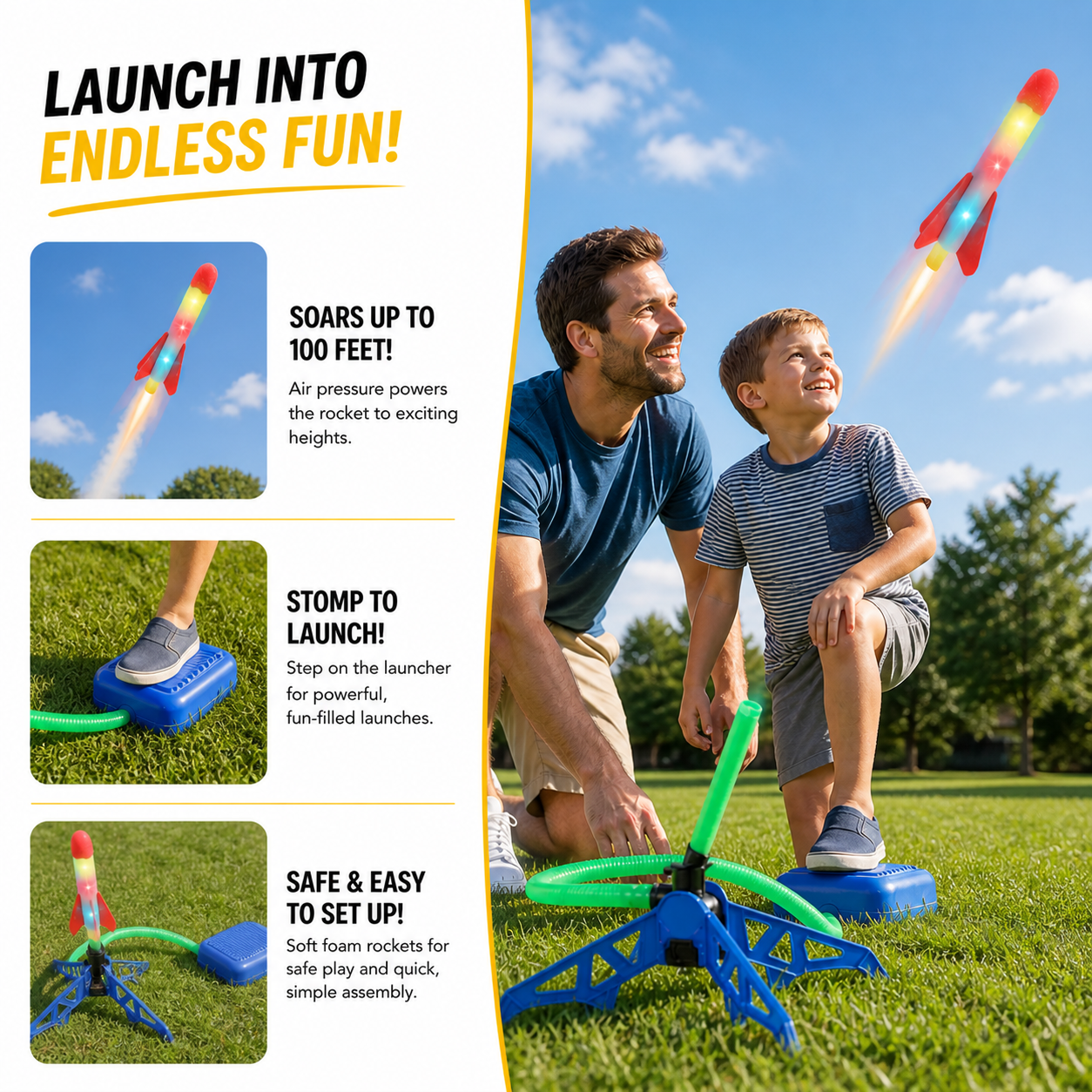 Air-Powered Kids Rocket Launcher – Foot Pump Outdoor Play Set