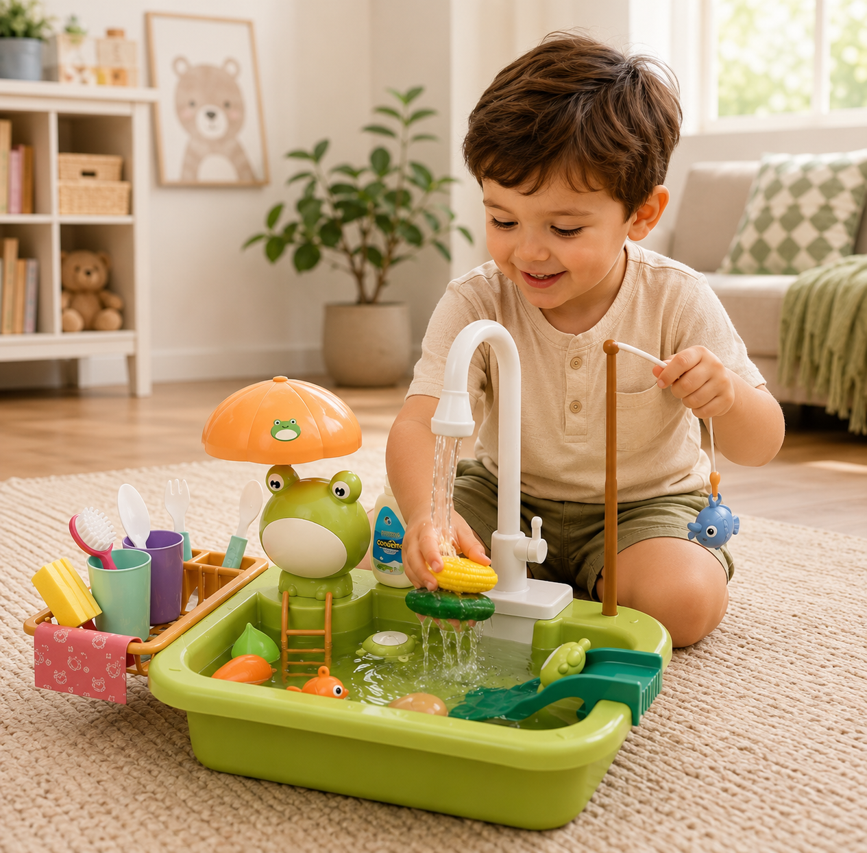 Kids Water Play Kitchen with Fishing Game