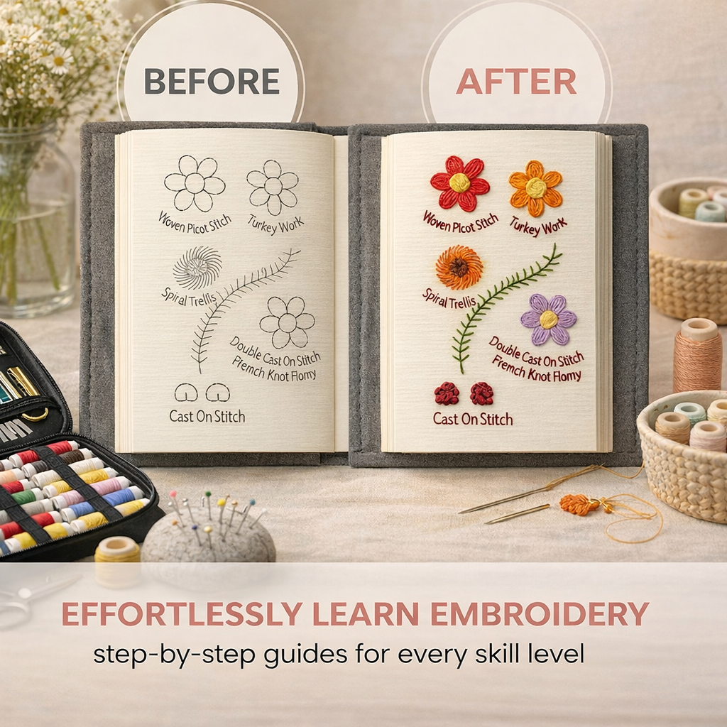 Mindful Embroidery Stitch Book Kit for Relaxation and Creative Screen-Free Moments