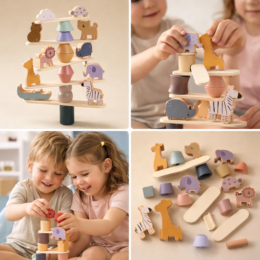Montessori Wooden Stacking Game for Kids Creative Learning and Motor Skills