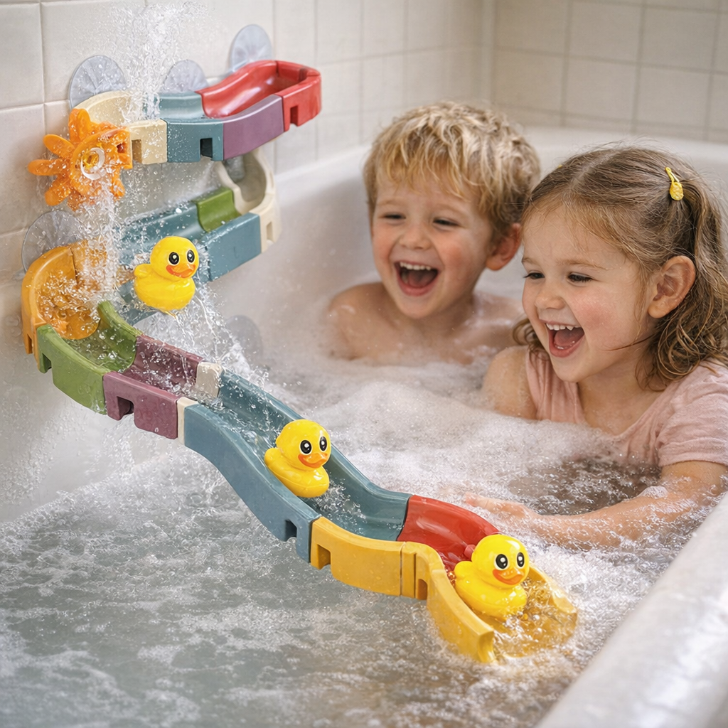 DIY Bath Toy Duck Slide Set – Creative Suction Cup Water Track for Kids