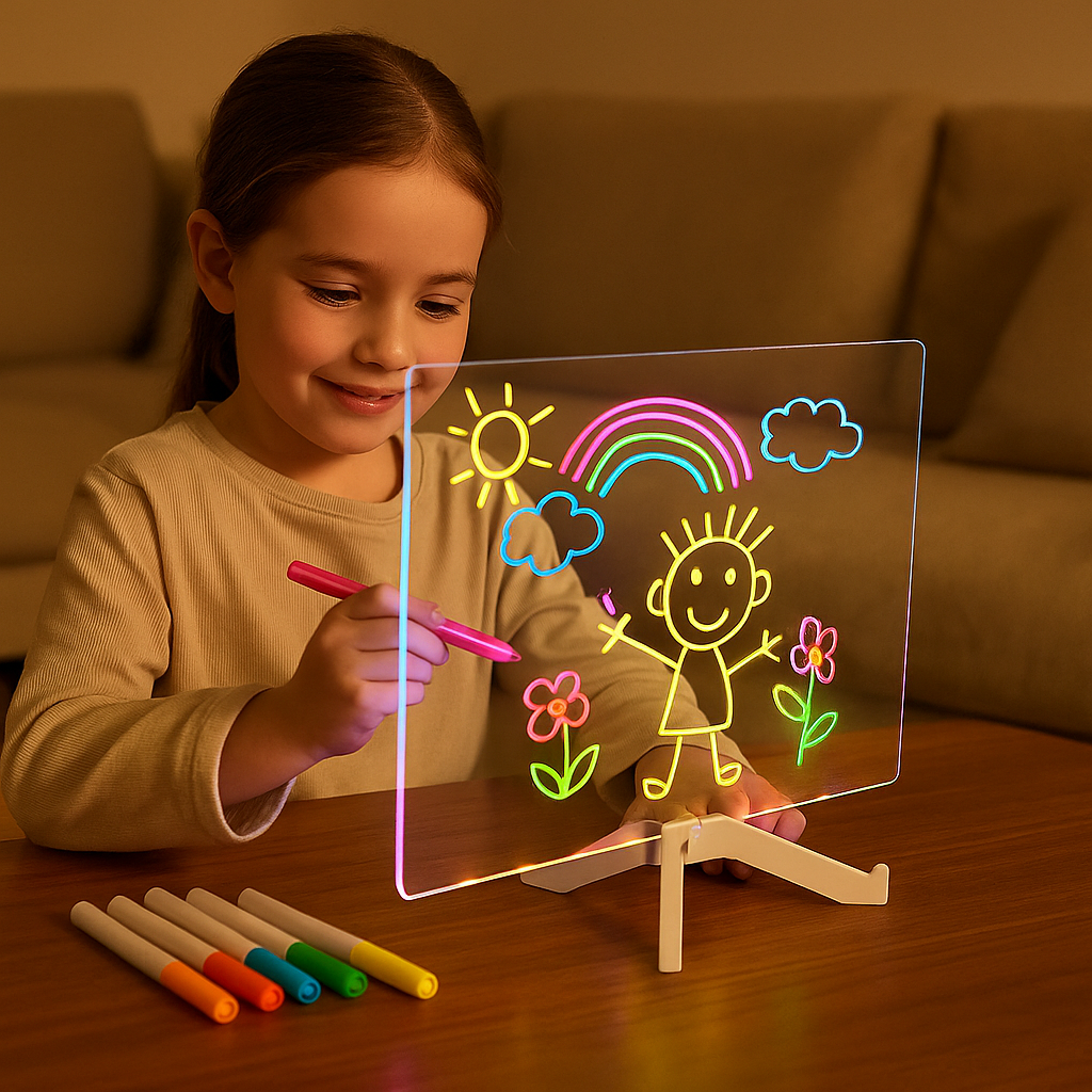 LED Drawing Board for Kids – Reusable Light-Up Writing & Art Tablet (USB Powered)
