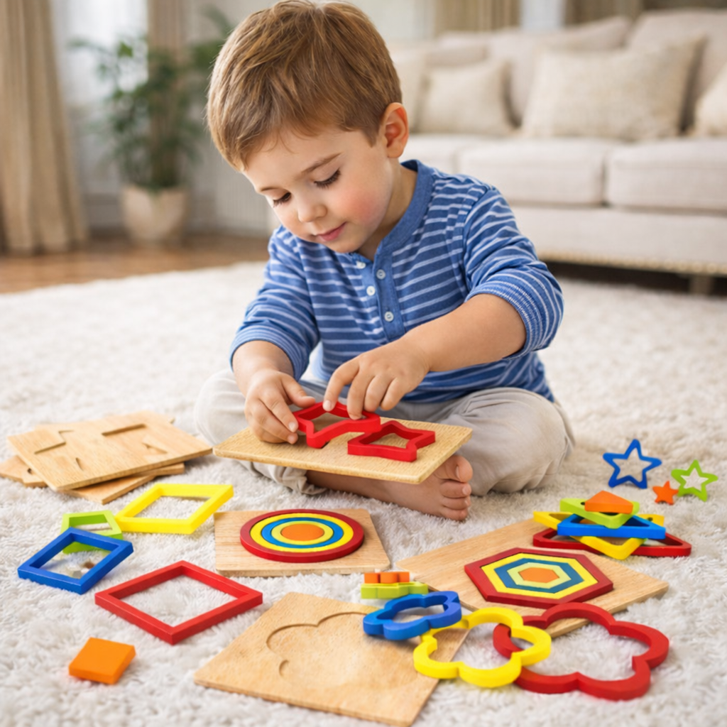 Shapes-Themed Wooden Stacker for Cognitive Skills & Creative Play