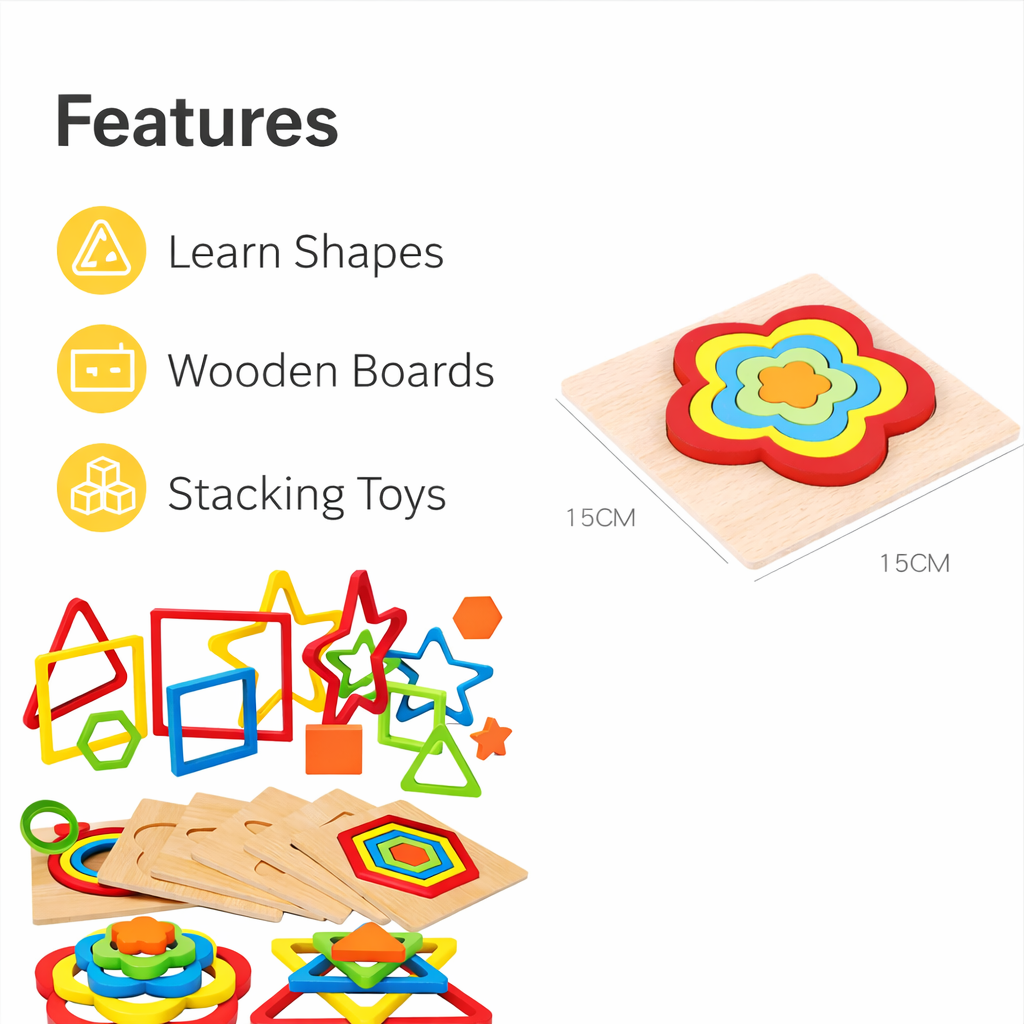 Shapes-Themed Wooden Stacker for Cognitive Skills & Creative Play