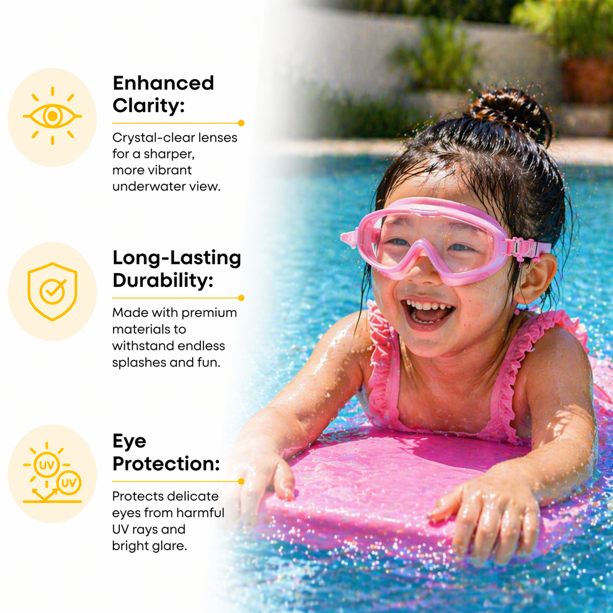 Children’s Swim Goggles with Wide Fit Frame and Anti-Fog Lens Technology