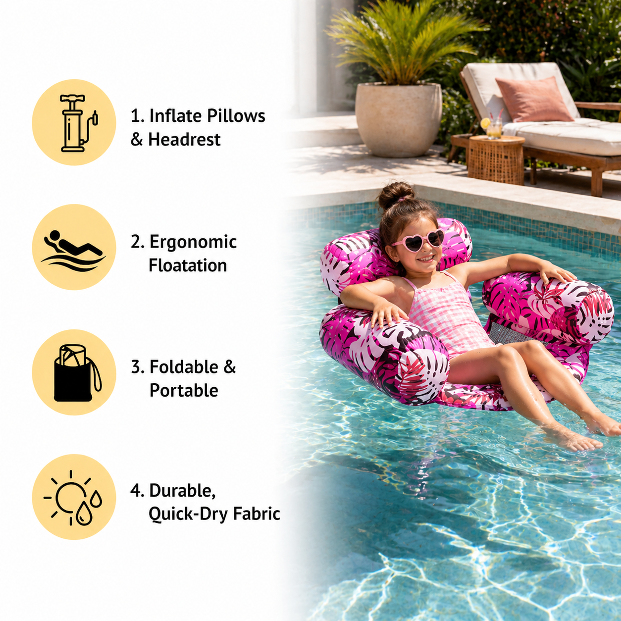 Foldable Inflatable Pool Hammock with Backrest