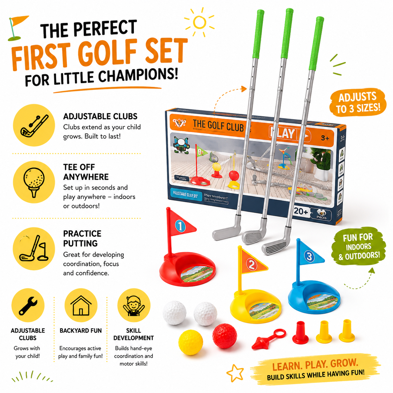Kids Golf Training Set with Adjustable Clubs