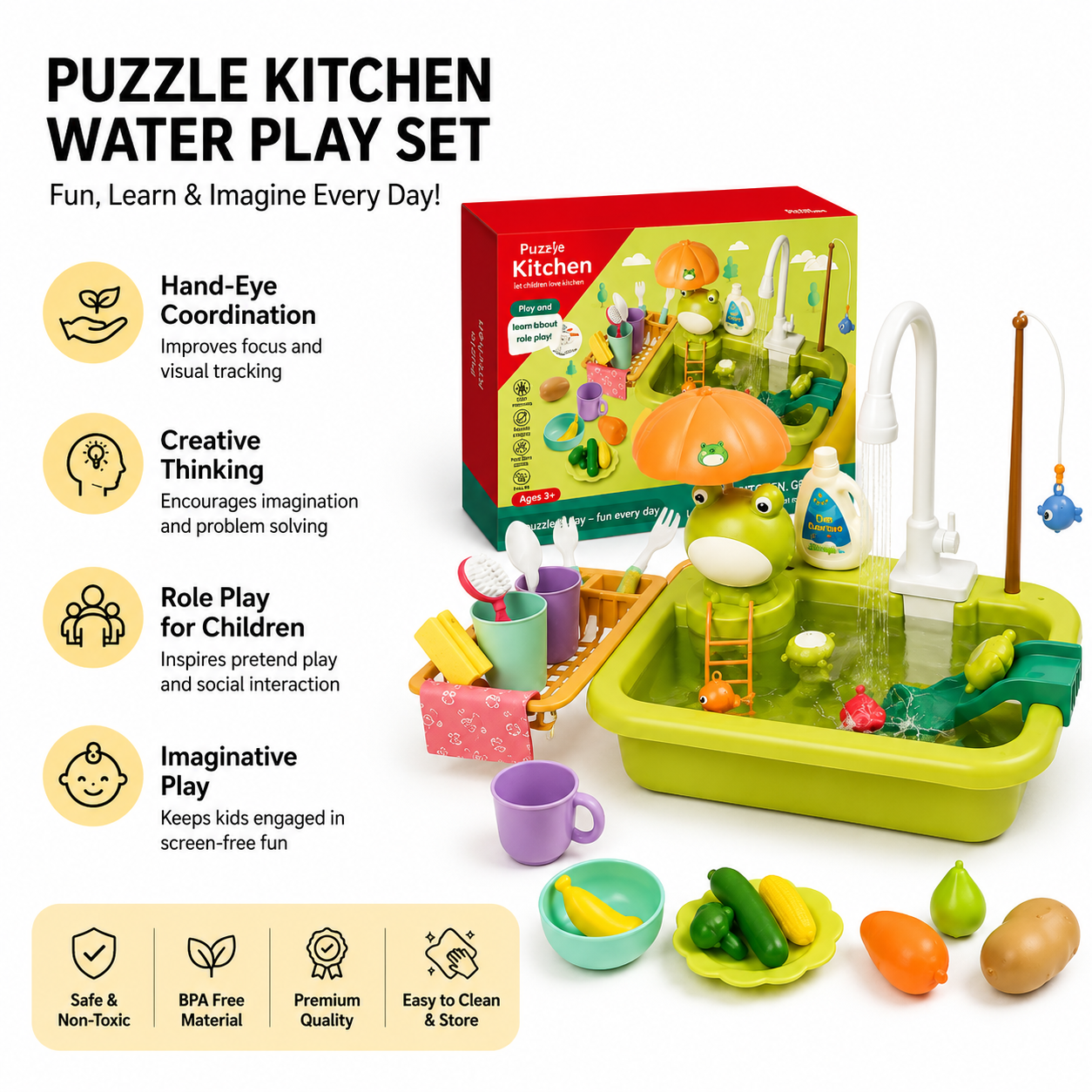 Kids Water Play Kitchen with Fishing Game