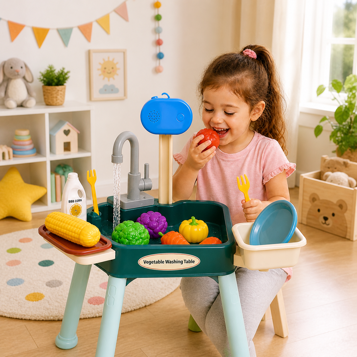 Children’s Water Play Kitchen Set with Realistic Tap and Cooking Play