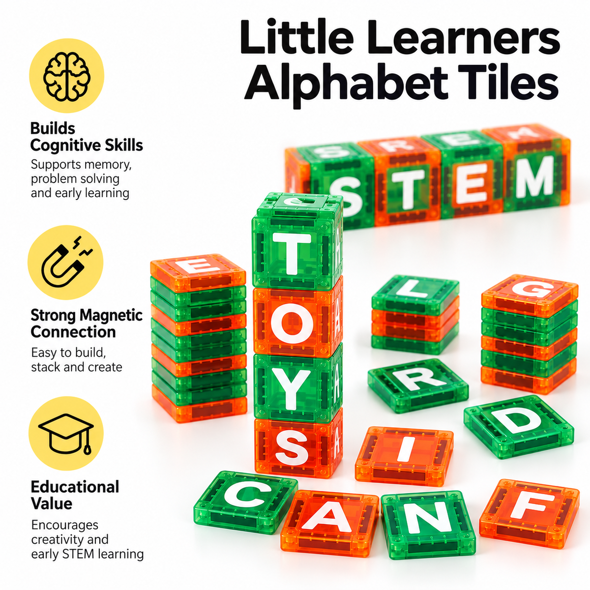 Little Learners Alphabet Tiles – 26 Piece Educational Letter Set