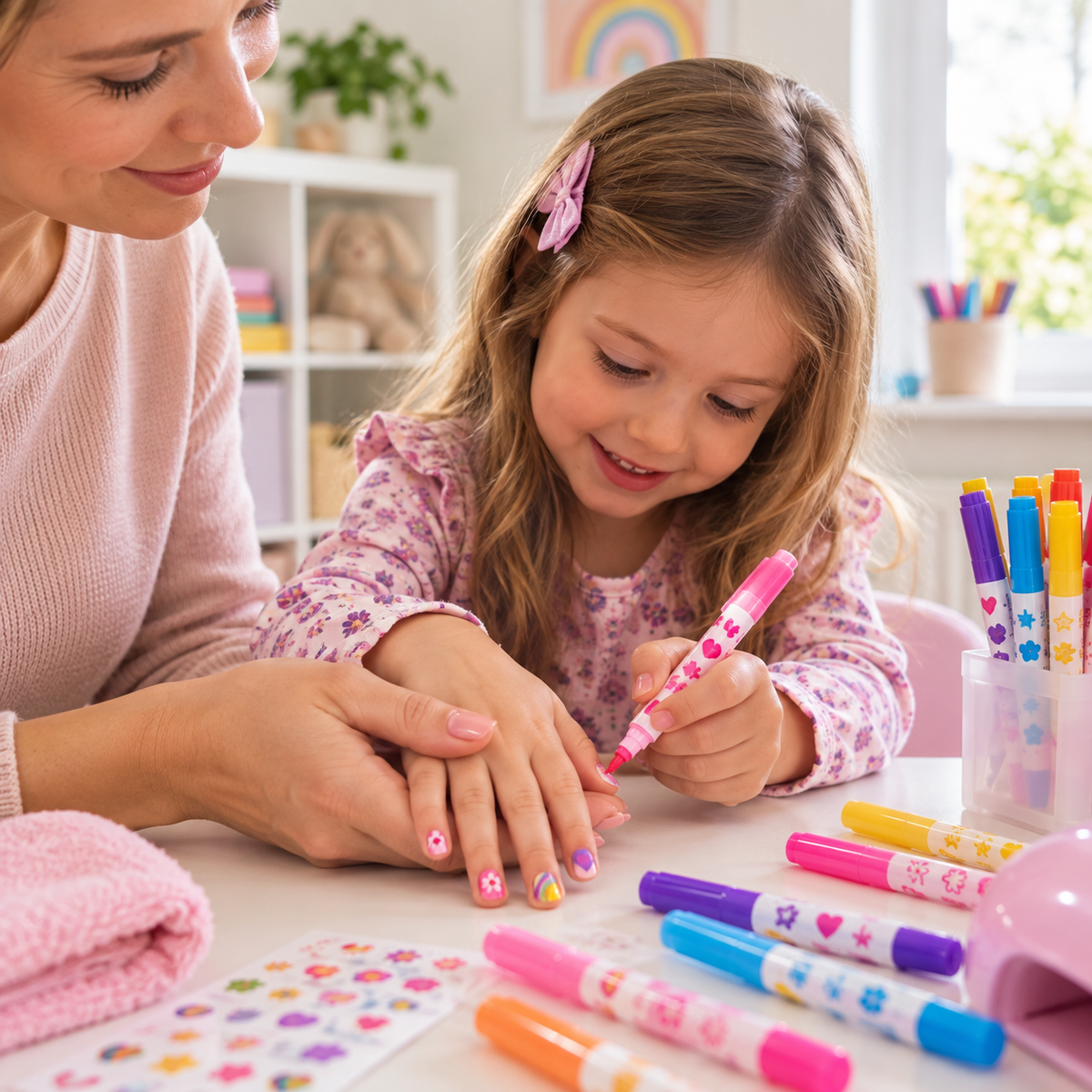 Creative 12 Colors Nail Art Pens for Kids – Water-Based Washable Set