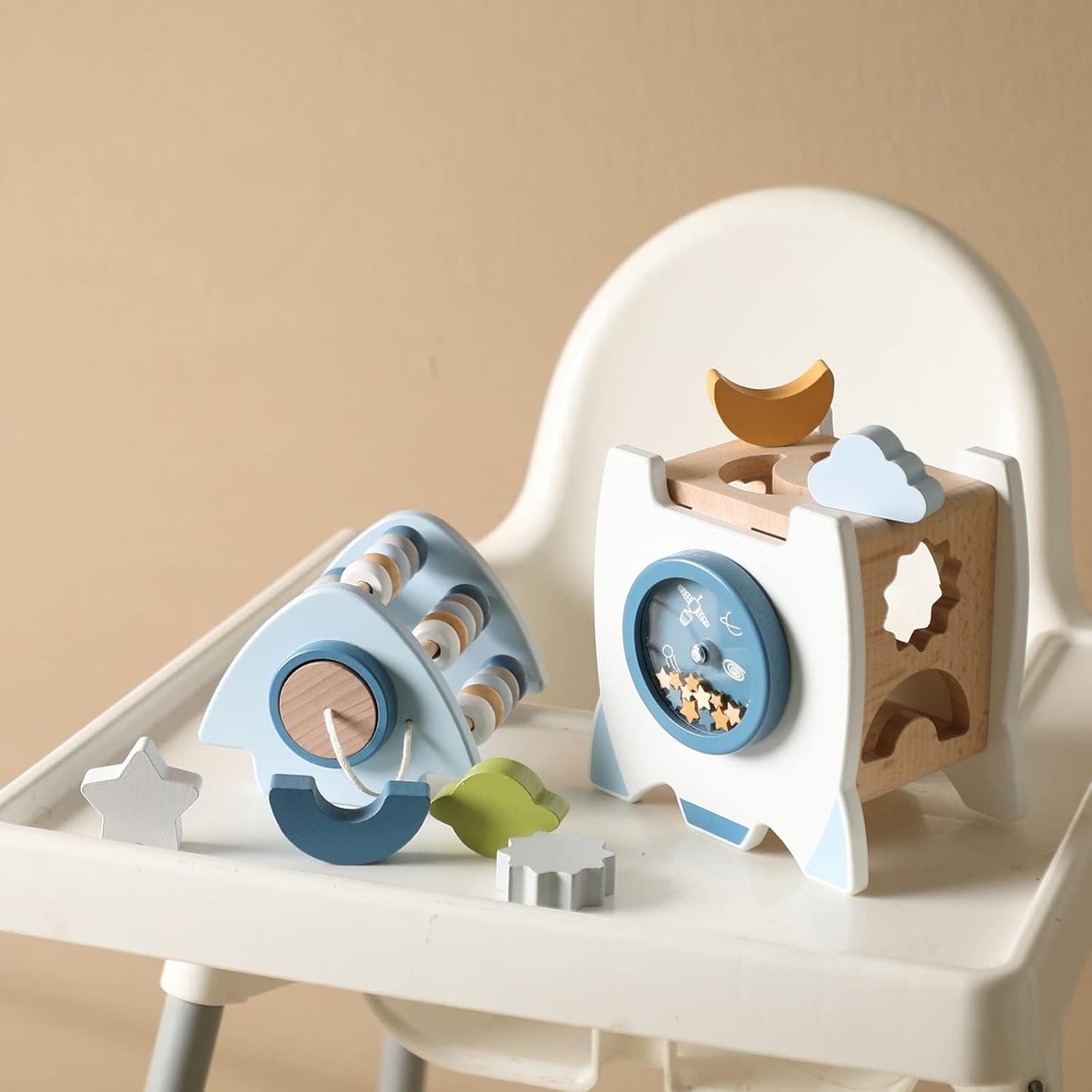 Montessori Wooden Rocket Toy – 5-in-1 Educational Activity Toy