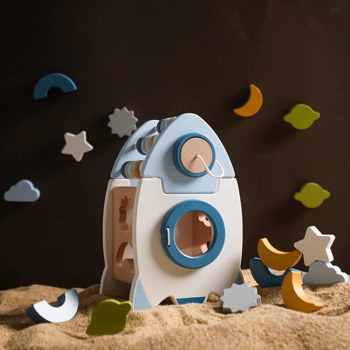 Montessori Wooden Rocket Toy – 5-in-1 Educational Activity Toy