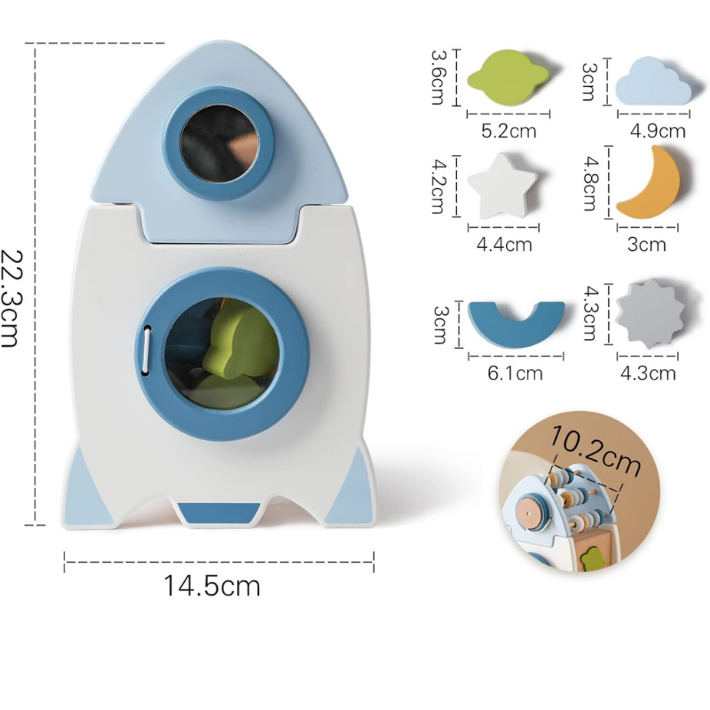 Montessori Wooden Rocket Toy – 5-in-1 Educational Activity Toy