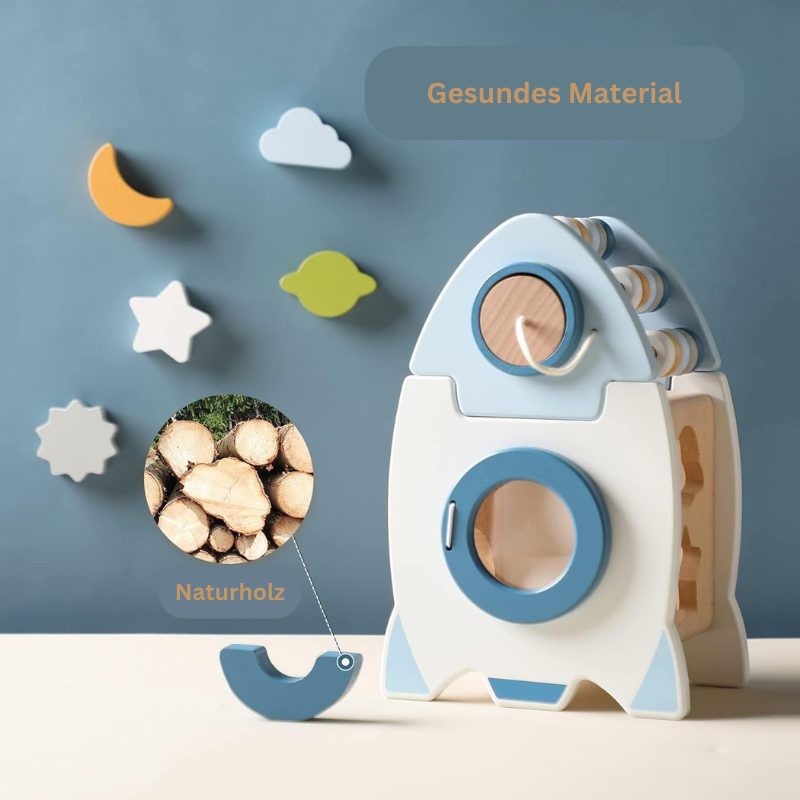 Montessori Wooden Rocket Toy – 5-in-1 Educational Activity Toy