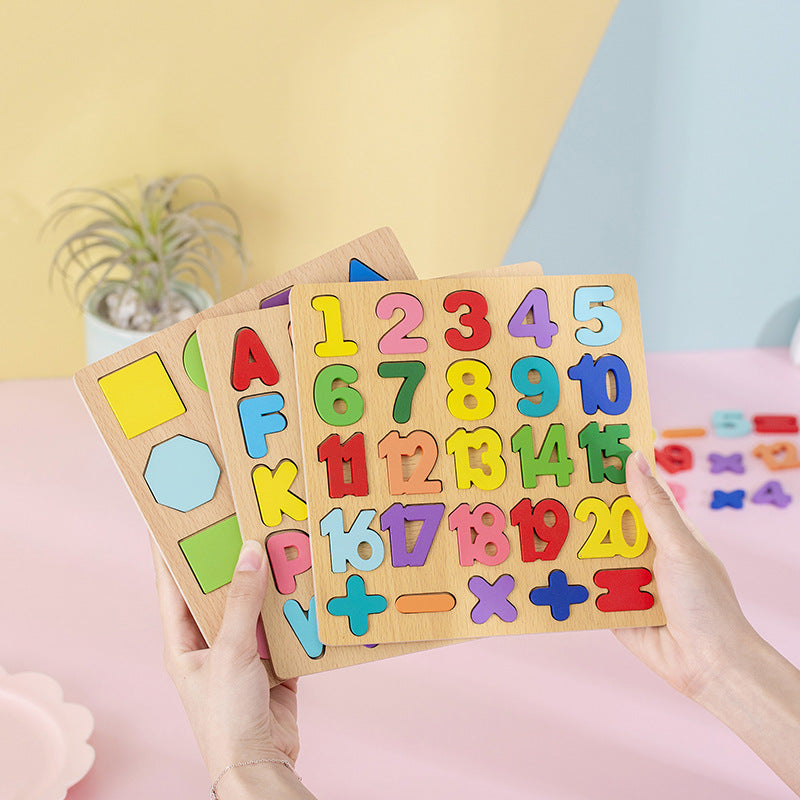 Montessori Wooden Puzzle Set – Alphabet, Numbers & Shapes Learning Toy (2–4 Years)