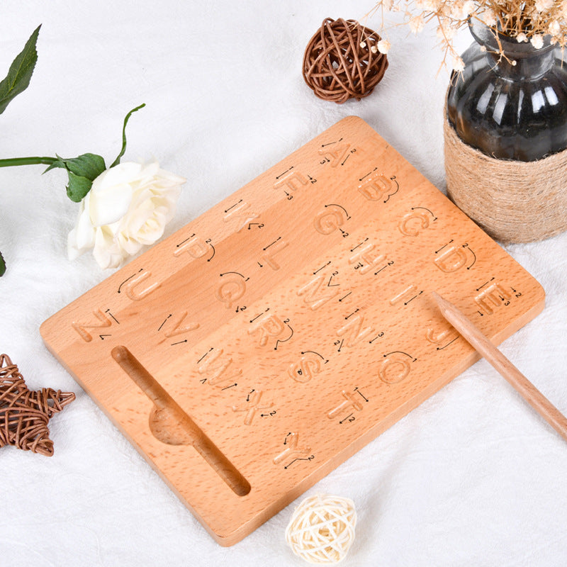 Montessori Wooden Alphabet Tracing Board – Letter Writing Practice Learning Toy