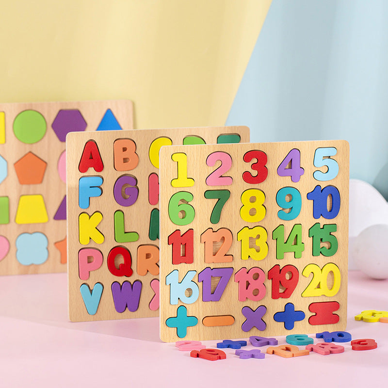 Montessori Wooden Puzzle Set – Alphabet, Numbers & Shapes Learning Toy (2–4 Years)