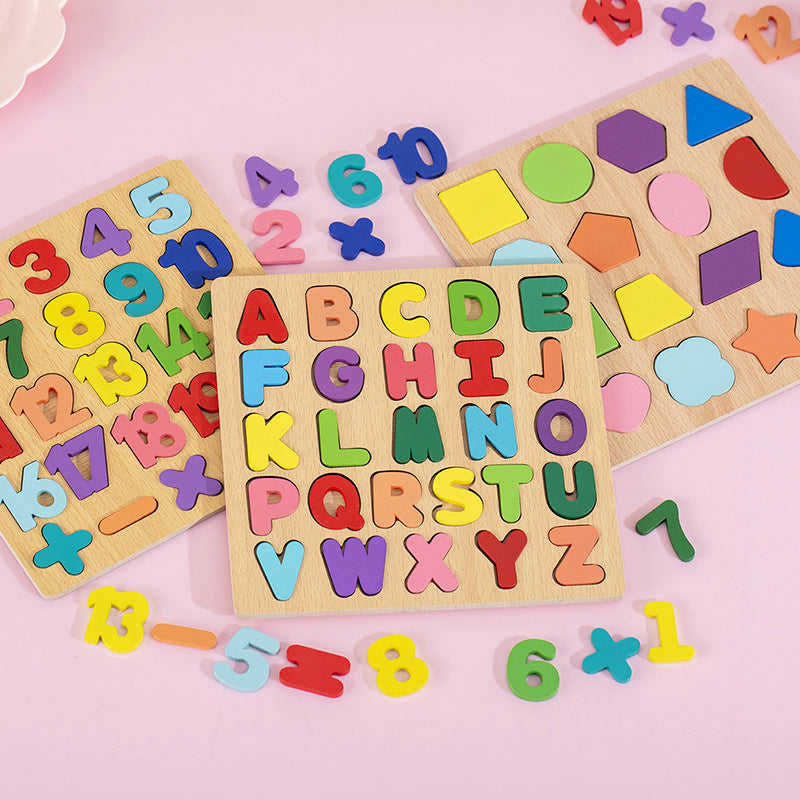 Montessori Wooden Puzzle Set – Alphabet, Numbers & Shapes Learning Toy (2–4 Years)