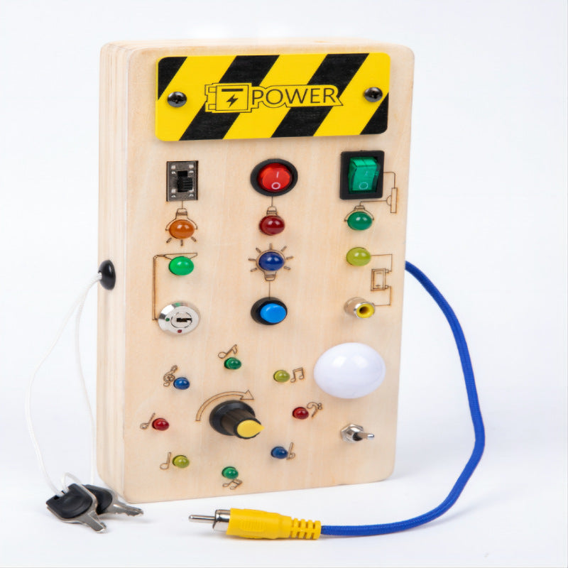 Montessori LED Light Switch Board – Wooden Sensory Busy Board Toy for Toddlers