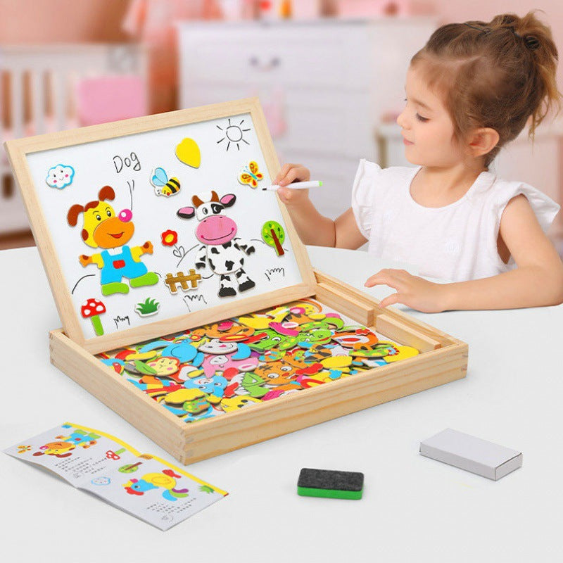 2-in-1 Montessori Wooden Drawing Board – Magnetic & Wipe-Clean Learning Easel for Kids
