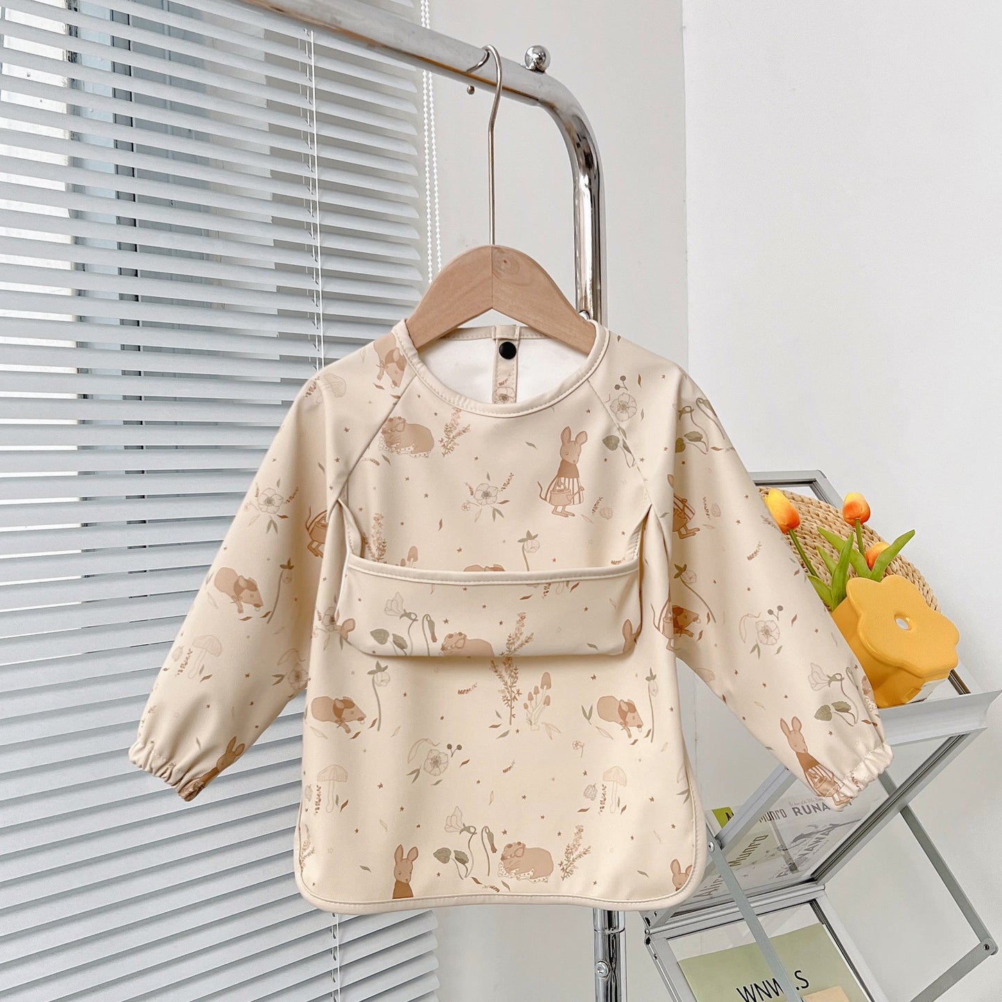 Waterproof Baby Bib with Sleeves – PU Feeding Bib with Crumb Catcher Pocket