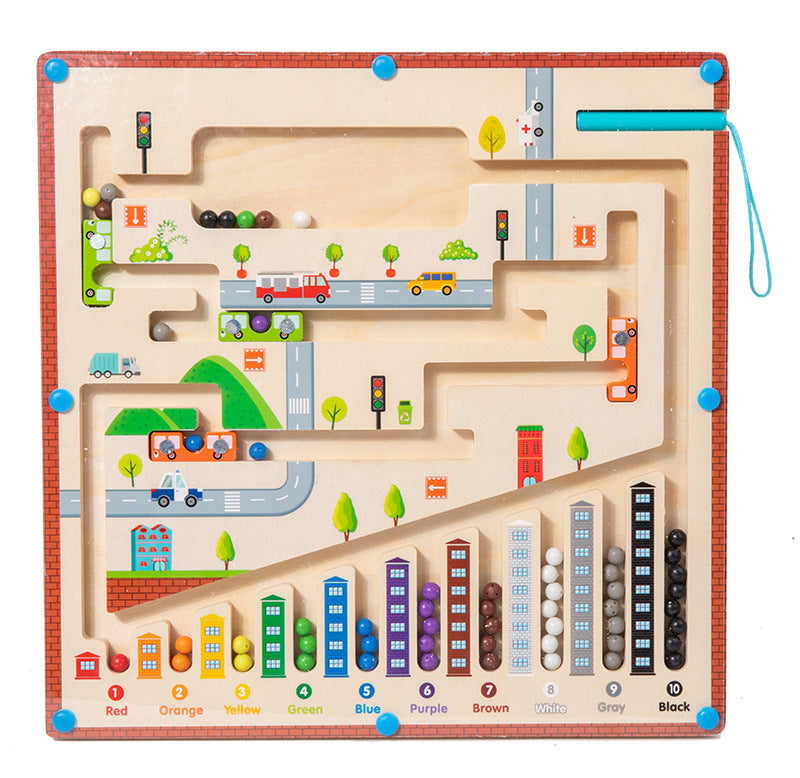 Magnetic Wooden Counting & Sorting Maze – Montessori Colour Learning Toy