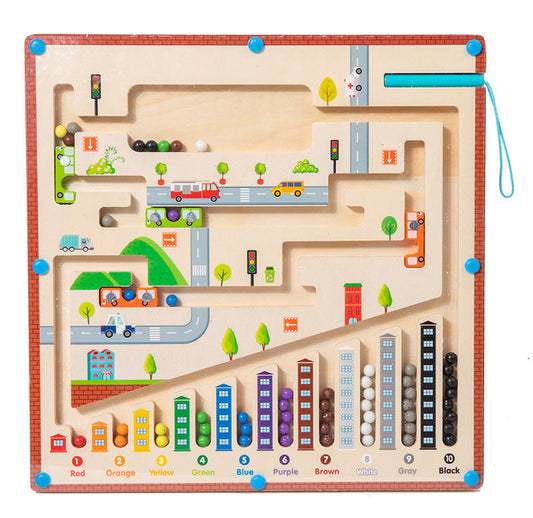 Magnetic Wooden Counting & Sorting Maze – Montessori Colour Learning Toy