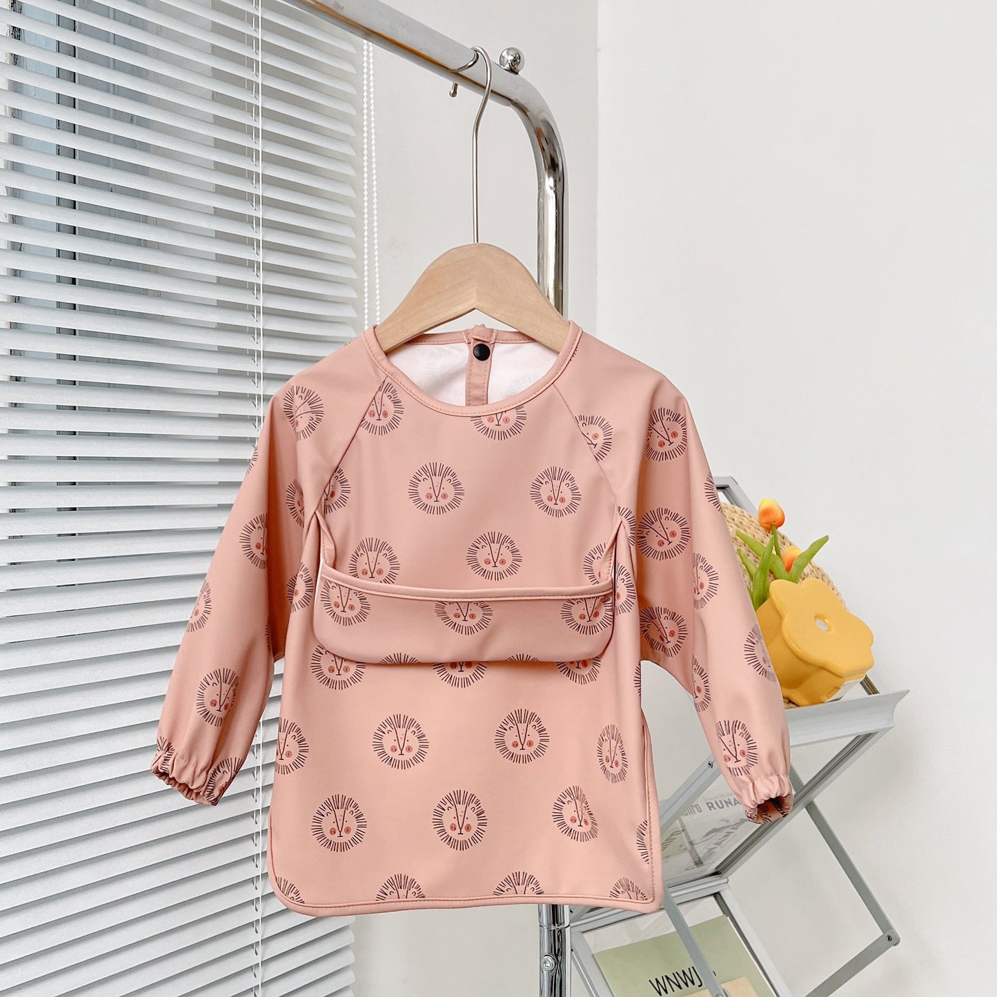 Waterproof Baby Bib with Sleeves – PU Feeding Bib with Crumb Catcher Pocket