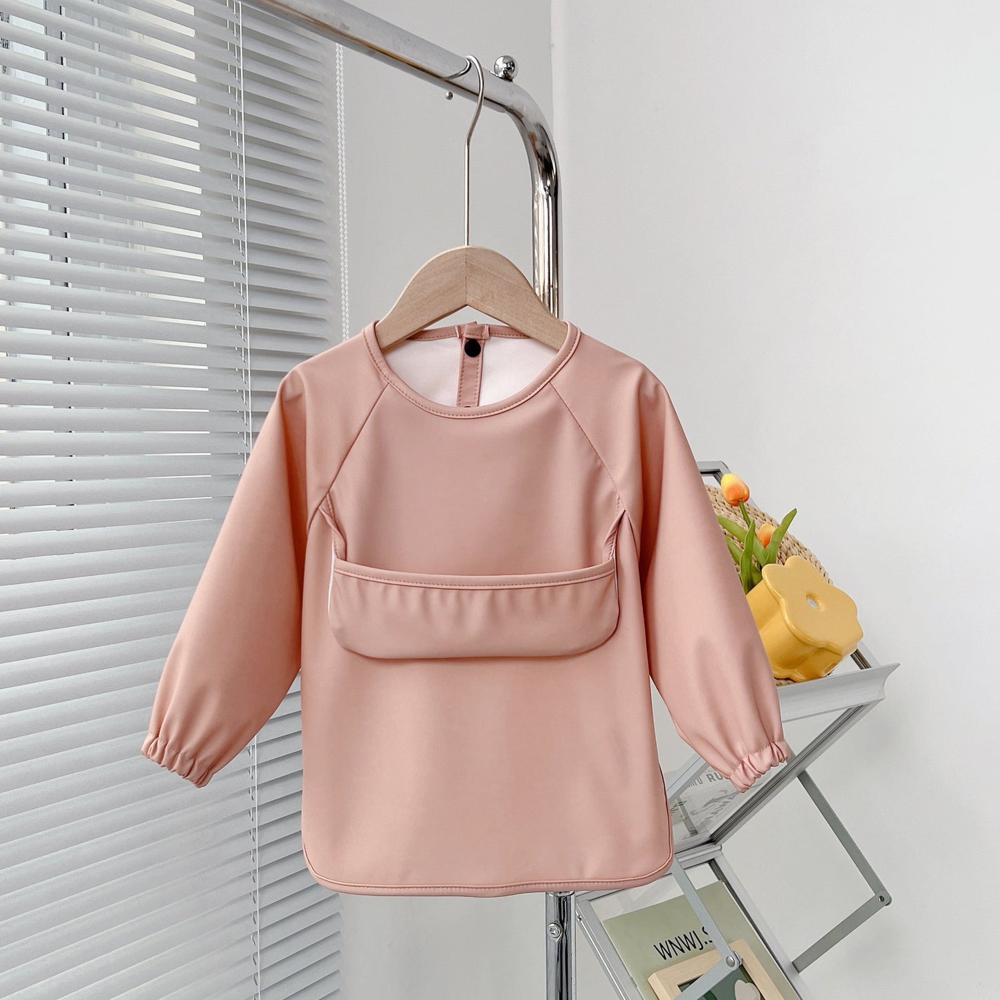 Waterproof Baby Bib with Sleeves – PU Feeding Bib with Crumb Catcher Pocket
