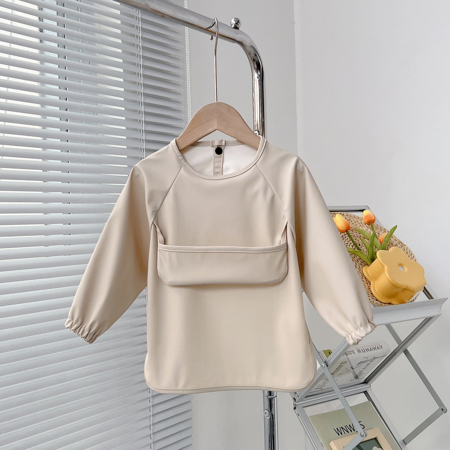 Waterproof Baby Bib with Sleeves – PU Feeding Bib with Crumb Catcher Pocket