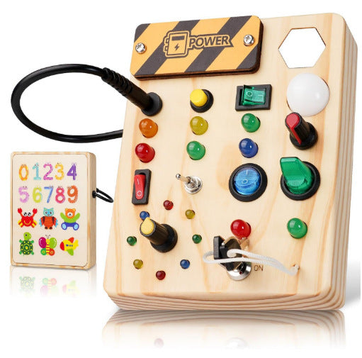 Montessori LED Light Switch Board – Wooden Sensory Busy Board Toy for Toddlers