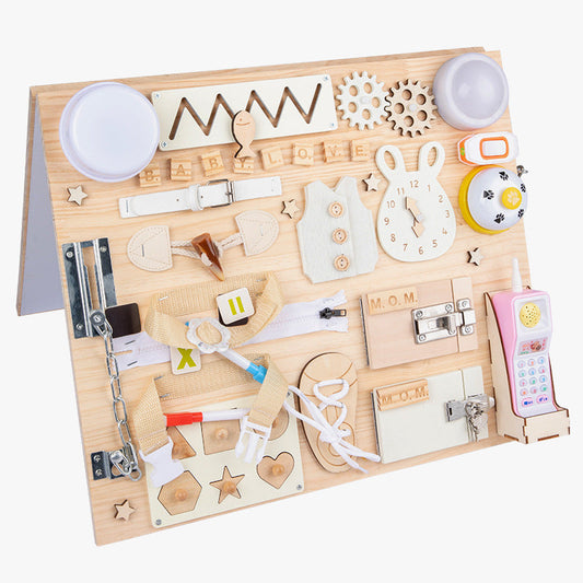 Montessori Wooden Busy Board – Sensory Motor Skills Activity Board
