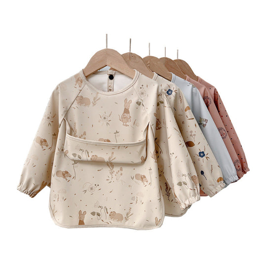 Waterproof Baby Bib with Sleeves – PU Feeding Bib with Crumb Catcher Pocket