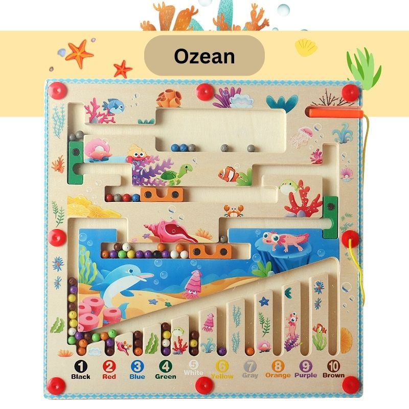 Magnetic Wooden Counting & Sorting Maze – Montessori Colour Learning Toy