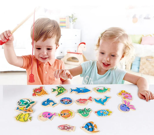 Montessori Magnetic Fishing Game – Wooden Educational Toy with 31 Fish & 2 Rods