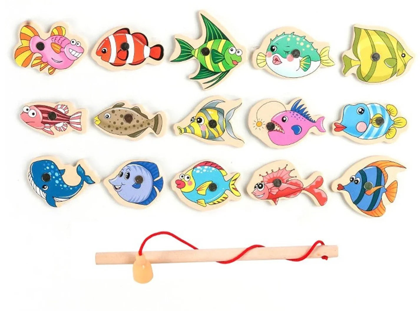 Montessori Magnetic Fishing Game – Wooden Educational Toy with 31 Fish & 2 Rods