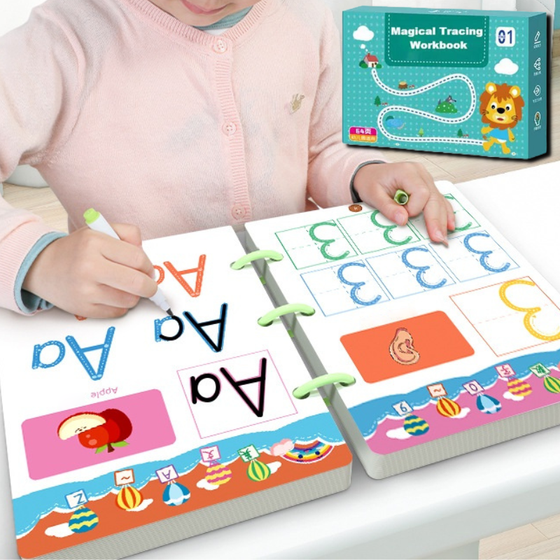 Reusable Kids Writing Practice Book Set – Wipe Clean Alphabet & Number Tracing Workbook