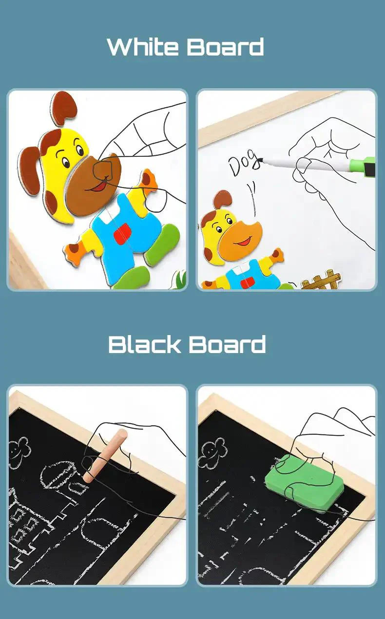 2-in-1 Montessori Wooden Drawing Board – Magnetic & Wipe-Clean Learning Easel for Kids