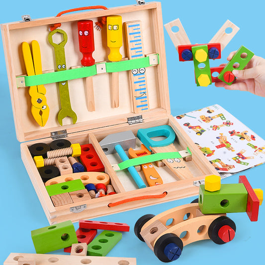 Montessori Wooden Tool Box Set – 35 Piece Kids Construction & Building Toy