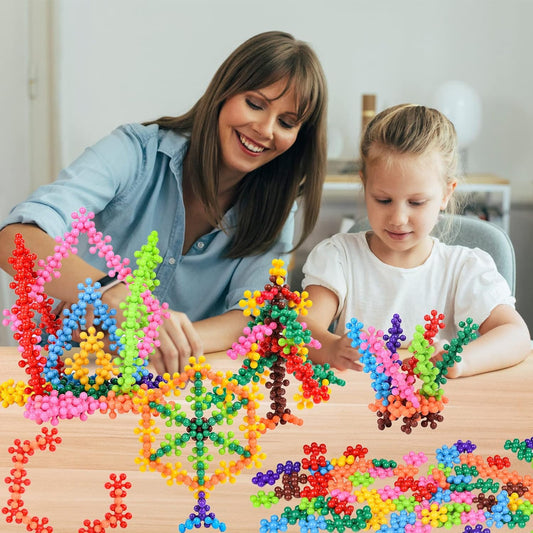 Montessori Snowflake Building Blocks – Creative Interlocking Construction Toy with Storage Box
